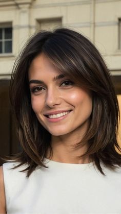 Hairstyles With Layers And Bangs, Caramel Hair Color Ideas, Short Shoulder Length Hair, Above Shoulder Length Hair, Hairstyles With Layers, Caramel Hair Color, Haircuts For Medium Length Hair, Fine Straight Hair