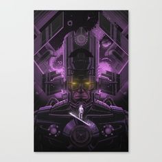 a poster with an image of a sci - fi character in the center, surrounded by purple lights