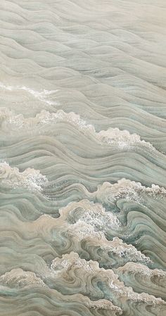 an abstract painting of waves in the ocean with white and blue colors on it's surface