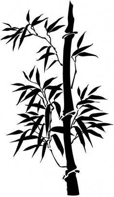 a black and white drawing of a bamboo tree