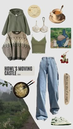 Comfy Cute Clothes Aesthetic, Casual Nature Outfits, Green Based Outfits, Lazy Cottagecore Outfits, Baggy Cottagecore Outfits, Sweater And Corset Outfit, Cottagecore Aesthetic Outfits Casual, Vintage Comfy Outfit, Nature Clothing Aesthetic