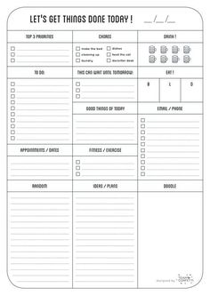 a printable worksheet with the words let's get things done today