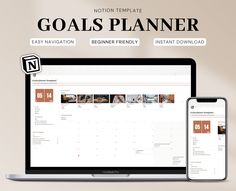 an image of a desktop and laptop with the wording goal planner on it next to each other