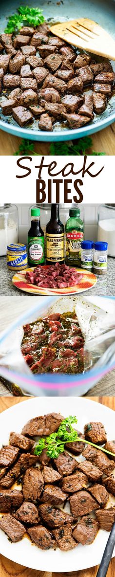 steak bites on a platter with sauces and seasonings