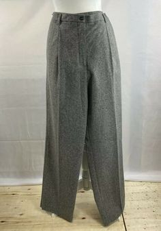 Women’s Vintage Gray Tweed Wool Blend Slacks Liz Claiborne Wool Pants. Excellent pre owned vintage condition No stains rips holes no missing buttons zipper is fully functional no loose stitching Fully lined with gray satin poly which is also in perfect condition Pleated front side reach in vertical slit pockets and 1 back horizontal slit pocket with button closure 1.5 inch high belt loops Zip and top button closure button measures a half inch zipper measures 7 inches Fabric is wool poly cotton n Grey Tweed, Wool Pants, Liz Claiborne, Wool Blend, Wide Leg, Trousers, Black And White, Wool, Grey