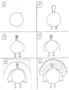 step by step instructions to draw a turkey