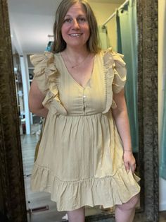 Stay comfortable and stylish with the Alina Flutter Sleeve Tan Short Dress! Boasting flutter sleeves and a soft, lightweight material, you'll look great and feel relaxed all day long. With a classic look, it'll never go out of style, so you can feel confident in your fashion choices! Makes me want to twirl! 😉 Curvy Plus Size, Flutter Sleeves, Real Women, Go Out, Faith Quotes, Feel Confident, Out Of Style, Xl Dress, Short Dress