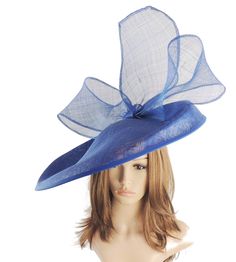 Hats By Cressida British Birds Collection Barn Owl Fascinator Hat Gorgeous extra large sinamay flat hat trimmed with a modern take on a bow. Measures 48cm wide or about 19 inches We can make this in many different colours. If you prefer the bow to be a different colour to the base just state this when you pay. On a headband. Headband Colour: We always try and match the band to the fascinator. If we cant do this the band colour will be Black. If you dont wish a black band please supply an alterna Blue Summer Fascinator Hat, Royal Blue Fitted Hat For Party, Blue Fascinator With Short Brim For Summer, Blue Short Brim Fascinator For Summer, Spring Blue Fascinator With Short Brim, Summer Blue Fascinator With Short Brim, Blue Spring Fascinator For Formal Occasions, Blue Short-brimmed Fascinator For Summer, Blue Costume Hats And Headpieces For Races In Spring