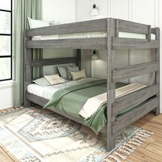 the bunk bed is made up and ready for someone to use it in their home