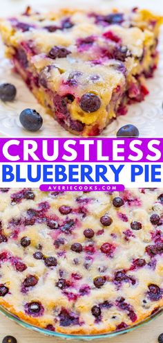 a close up of a blueberry pie on a plate