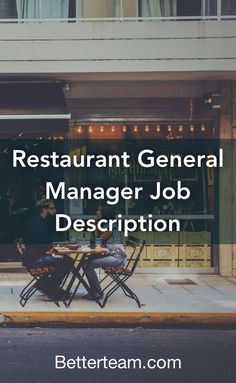 two people sitting at a table in front of a restaurant with the words restaurant general manager interview questions