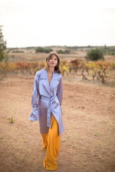 Shiny Milky Way overcoat with knit wide leg Bellucci trousers. Statement pick of colours and shapes that makes an outfit. #imauve #ss18 Emir Kusturica, Lisbon Fashion, Night Blue, Yellow Light, Milky Way