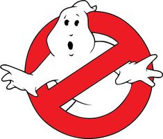 a ghost sticker is shown in red and white with the word no ghost on it