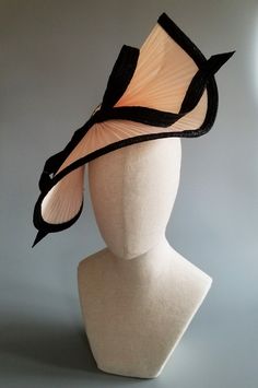 Millinery | Custom | Black | Pink | Kentucky Derby | Fascinator | Hat – Lifted Millinery Elegant Straw Hats For Parties, Black Summer Headpiece For Formal Events, Black Headpiece For Summer Formal Events, Black Headpieces For Formal Summer Events, Elegant Summer Headpieces With Pinched Crown, Elegant Black Headpiece For Summer, Chic Black Headpiece For Summer, Beige Evening Headpiece For Summer, Elegant Summer Headpiece With Pinched Crown