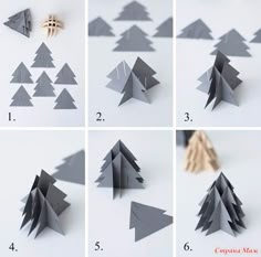 step by step instructions to make origami christmas trees from construction paper and wood