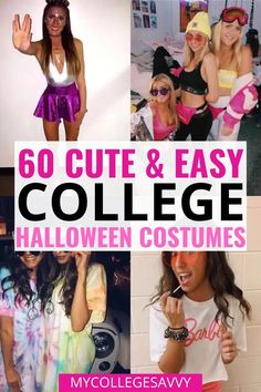 collage of college halloween costumes with text overlay that reads, 60 cute & easy college halloween costumes