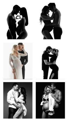 black and white photo collages of people with their arms around each other in different poses