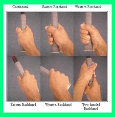 four different views of a hand holding a toothbrush