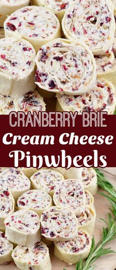 cranberry brie cream cheese pinwheels on a cutting board