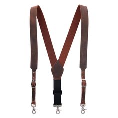 These suspenders have a distressed look that will only get better with use. The buckle adjusters and back patch feature a beautifull white stitching. The claw clip-ends easily and securely attach to your front and back belt loops for a long-lasting, comfortable wear. Complete your look with these unique yet sophisticated braces. Please note suspenders are coated in a leather protector and will need to be wiped down before use. Made of Leather Swivel Hook, Leather Suspenders, Suspenders Set, The Claw, Distressed Leather, Get Better, Back Strap, Suspenders, Braces