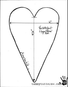 a drawing of a heart with the measurements for each side and an arrow pointing up to it