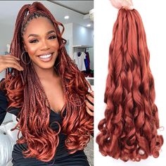 Ginger Hair Extensions, Dark Ginger Hair, French Curls, Braiding Hair Colors, Curly Braids, Ginger Women, Braided Ponytail Hairstyles, Fulani Braids