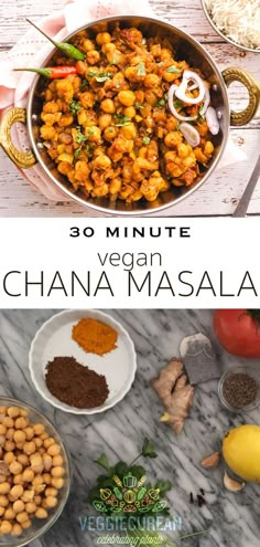 vegan chana masala recipe with text overlay