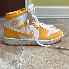 Selling 8.5 Nike Air Jordan For Women, Bought Last Year But Still In Good Condition. Price Is Negotiable As Well Air Jordan For Women, Air Jordan Yellow, Jordan For Women, Nike Yellow, Nike Air Jordan, Cute Shoes, Yellow Color, Womens Shoes Sneakers, Air Jordan