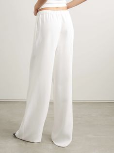 VALENTINO GARAVANI Silk crepe de chine wide-leg pants Valentino Silk, White Pants Women, Denim Flats, Flat Dress Shoes, Dress Flats, Sport Swimwear, Sports Skirts, Stripe Silk, Fine Jewelry Designers