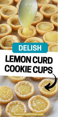 lemon curd cookie cups on a baking sheet with the title overlay reading delish