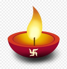 a red bowl with a lit candle in it, on a transparent background png