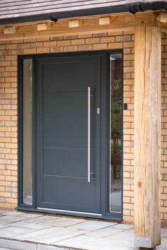 Grey Entrance Door, Grey Front Porch Ideas, Front Door Grey, Aluminium Front Door Entrance, Front Door Dark Grey, Anthracite Front Door, Grey Door Exterior, Grey Front Door Ideas, Anthracite Grey Front Door