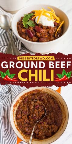 This Easy Ground Beef Chili is a family soup recipe made in less than 30 minutes! This homemade chili makes a great addition to your favorite comfort food ideas! Ground Meat Chili Recipe, Ground Beef Chilli Recipes, Best Ground Beef Chili Recipe, Chili Recipe 1lb Ground Beef, Healthy Ground Beef Chili Recipe