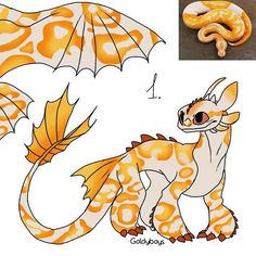 an orange and white drawing of a dragon with wings on it's back legs