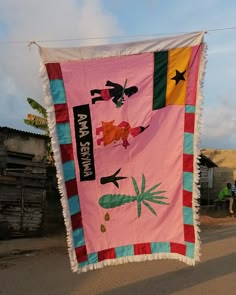 Flag display dedicated to Asafohema Ama Sekyiwa (female sub-chief) of Kormantse NKUM ~ this flag teaches to plant seeds of wisdom wherever you travel #asafoflags Asafo Flags, Hotel Birthday, Maritime Flags, Voynich Manuscript, Luxury Van, African Flag, Flag Display, African Fabrics, Plant Seeds