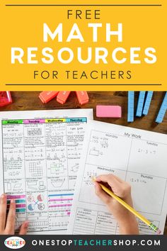 a person writing on a piece of paper with the words free math resources for teachers