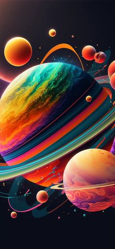 an image of colorful planets in the sky