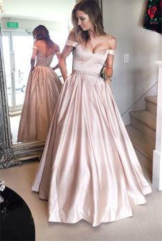 Pink Satin Prom Dress, Sukienki Maksi, Formal Dresses Graduation, Senior Prom Dresses, Prom Dresses 2017, Prom Dresses With Pockets, Simple Prom Dress, Long Prom Gowns, Pink Prom Dress