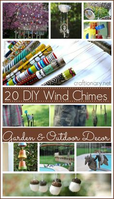 the cover of 20 diy wind chimes garden and outdoor decor