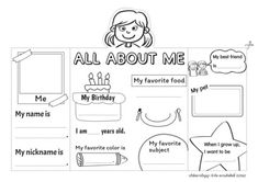 an all about me worksheet with pictures and words