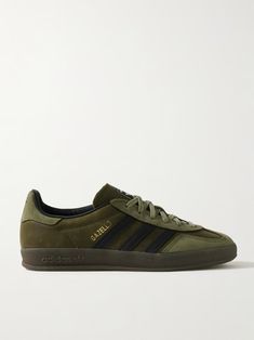 ADIDAS ORIGINALS Gazelle Indoor leather-trimmed suede sneakers | NET-A-PORTER Green Gazelle, Adidas Originals Gazelle, Adidas Originals Women, Sneakers Adidas, Fall Shoes, Suede Sneakers, Net A Porter, Women Collection, Leather Trims