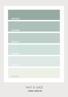 the mint and sage color palette is shown in shades of gray, green, and white