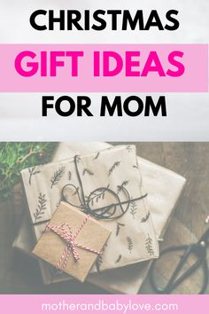 presents wrapped in wrapping paper with the words christmas gift ideas for mom on top of them