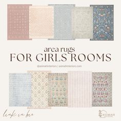 the cover of an article about rugs for girls'rooms, featuring different patterns and colors