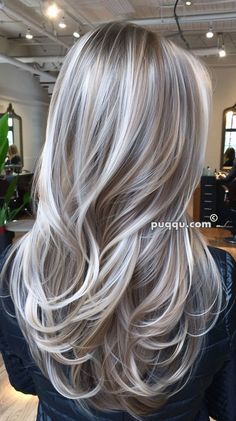 Dark Blonde Silver Hair, Winter Highlights For Blondes, Highlights For Blondes, Winter Highlights, Blonde Hair With Lowlights, Long Silver Hair, Ice Blonde Hair, Hair With Lowlights, Grey Blonde Hair