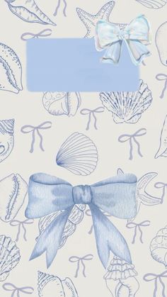 an image of a blue ribbon and seashells on a white wallpaper background