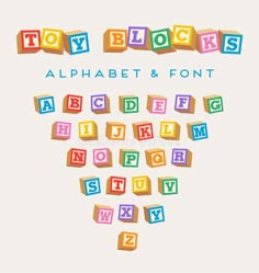 alphabet and font made from cubes on a white background with the word toy blocks