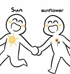 two people holding hands with the sun and moon on their faces, one is smiling