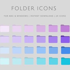 the color scheme for folder icons is shown in blue, pink and purple colors with different shapes