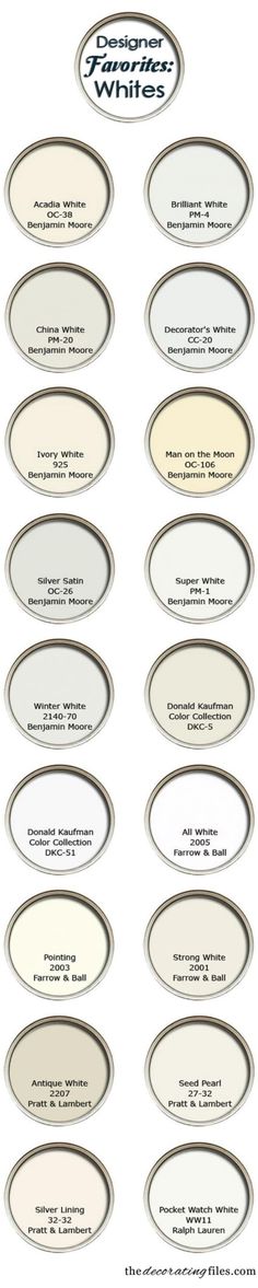 some white paint colors with different names on them, and the words in each color